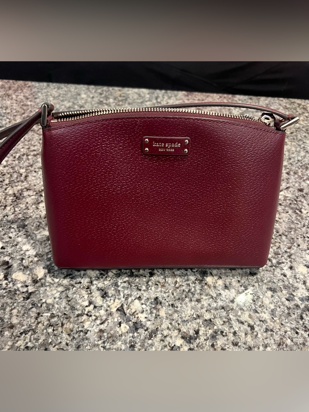 kate spade burgundy pebble leather crossbody with gold hardware